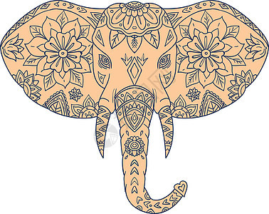 象头象牙曼陀罗野生动物插图动物獠牙几何图案几何学径向平衡艺术品背景图片