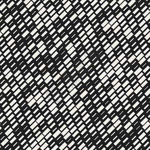 矢量无缝黑白不规则破折号矩形网格模式 时尚单色纹理窗饰纺织品平行线马赛克黑色包装创造力短跑长方形图形化图片