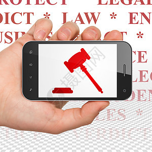 法律概念 手持智能手机 配有 小说渲染屏幕保险展示绘画3d拍卖锤子正方形手指图片