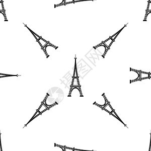 艾菲尔铁塔无缝背景 法国花样插图地标旅游传统魅力旅行绘画建筑学卡片金属图片