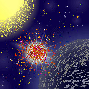 蓝色空间背景上的大红色爆炸图片