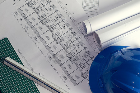 建筑规划项目 用蓝图卷绘制项目图图片