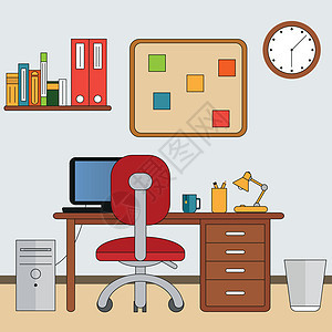 平板工作空间 带工作场所的家居室 矢量插图图片