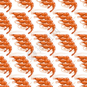 煮熟的红虾无缝模式癌症尾巴国王绘画橙子蚀刻美食生物雕刻食物图片