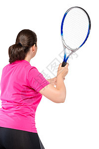 玩网球 女人的背背 和架子上的吵闹图片