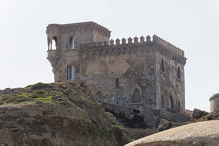 西班牙卡迪兹塔里法 塔里法 圣卡塔利娜城堡遗产港口历史天空岩石海滩纪念碑旅游废墟爬坡图片