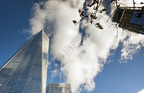 纽约一个世界贸易中心的Freeedom塔景观旅行天空城市蓝色市中心办公室金融自由反射图片
