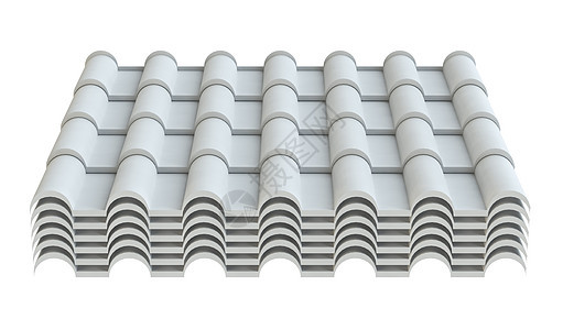 屋顶瓷砖 在白色背景上隔离金属工业波纹建筑学材料3d壁板对角线建造建筑背景图片
