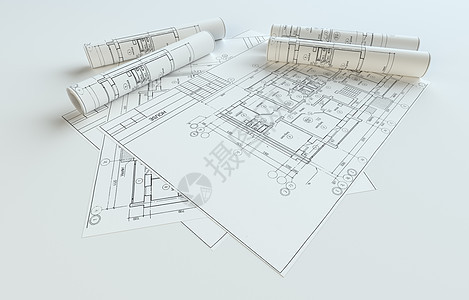 灰色背景上的滚屋蓝图建筑项目文档建筑学渲染3d建筑物技术商业住宅图片