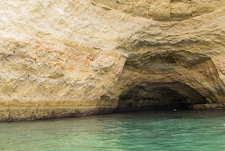 Benagil海滩洞穴 葡萄牙阿尔加夫蓝色海景地质学假期岩石晴天旅行全景石头旅游图片