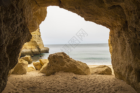 Benagil海滩洞穴 葡萄牙阿尔加夫太阳海浪海景日落海岸线编队海岸支撑反射晴天图片
