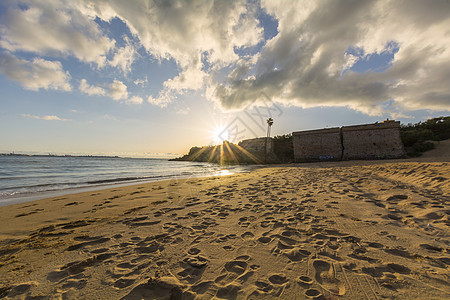 圣玛利亚港雪利港海滩的日落图片