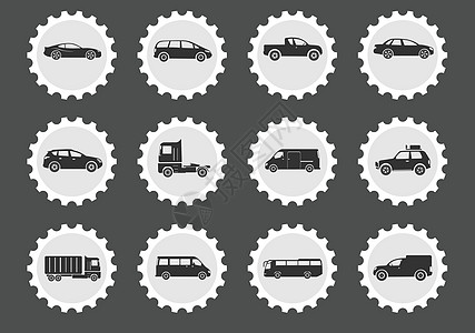 车辆图标 Se陆地轿车货车卡车黑色艺术图标集状态公共汽车交通图片