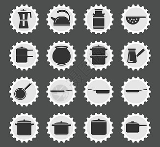 菜肴简单图标食物绘画黑色咖啡飞碟平底锅插图钢包工具用具图片