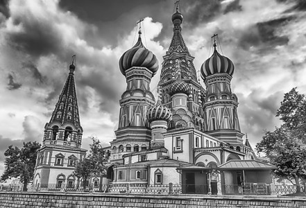 俄罗斯莫斯科红广场上的圣巴西尔大教堂Saint Basil纪念碑历史性旅游建筑天空首都联盟圆顶城市蓝色图片