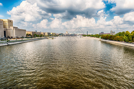 俄罗斯莫斯科市中心莫斯科河的鸟瞰图旅游城市运输场景大教堂蓝色世界遗产巡航文化图片