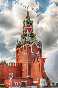 俄罗斯莫斯科克里姆林宫的 斯帕斯卡塔首都旅游时间中心纪念碑编钟建筑历史城市地标图片