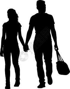剪影男人和女人手拉手走路男性合伙男生插图女士黑色职员身体家庭父母图片