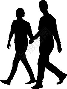 剪影男人和女人手拉手走路白色绅士职员女性男性插图成人身体父母女士图片