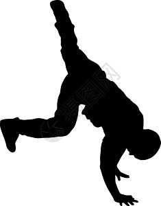 在白色背景上的黑色剪影霹雳舞者青少年断路器运动杂技力量成人文化平衡男人姿势图片