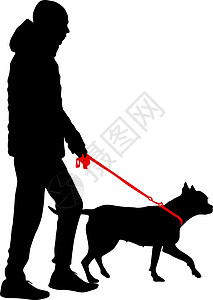 人和狗的剪影 它制作图案矢量剪贴爪子犬类动物收藏女士斗牛犬猎犬皮带黑色图片