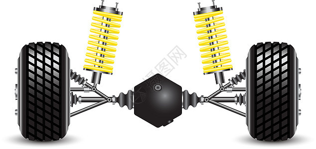 汽车弹簧和差速器的后悬架机械圆柱速度车辆机器运输维修金属冲击刹车图片