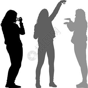 剪影女人在白色背景上用智能手机自拍 它制作图案矢量技术女士姿势细胞夫妻个性互联网身体插图照片图片