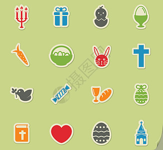 复活节简单的图标教会酒杯蜡烛兔子展示鸽子建筑礼物盒子篮子背景图片