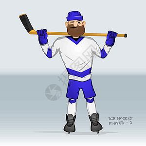 冰球运动员站立男人曲棍球头盔团队绘画蓝色插图手套竞赛玩家图片