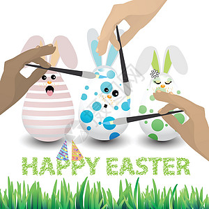 复活节三只带嘴的彩蛋兔子画得很有趣图片