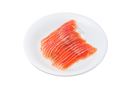 白盘上咸虹鳟鱼切片片小吃厨房盘子菜肴美食海鲜鱼类鱼片油性咸鱼图片