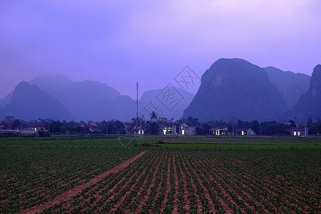 Quang Binh乡村风景与惊人的山峰农场绿化小路场景国家园林农村村庄场地房子图片