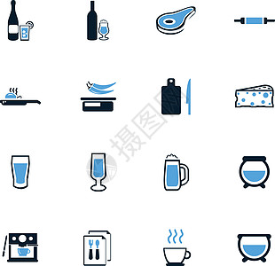 食物和厨房图标 se炊具咖啡砧板图标集平底锅杯子技术擀面杖混合器果汁图片