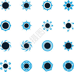 一套太阳图标绘画圆圈星星天空插图艺术日落气象光束标识图片