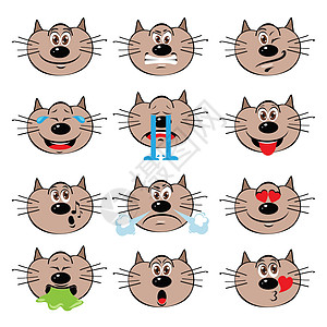 Cat Emojis 一套表情图标动物舌头贴纸吉祥物情感物品漫画眼睛幸福喜悦图片