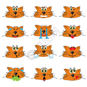Cat Emojis 一套表情图标情绪乐趣微笑卡通片舌头动物情感震惊漫画符号图片