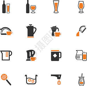 用于准备饮料图标的器具啤酒杯子用具菜单厨师食物茶壶家庭调酒器餐厅图片