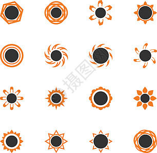 一套太阳图标插图光束网络日出气候阳光橙子日落艺术绘画图片