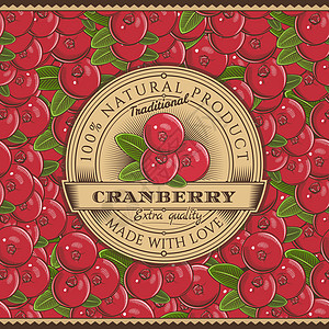 无缝图案上的复古蔓越莓标签生态餐厅徽章市场果汁传统产品食物包装醋栗图片