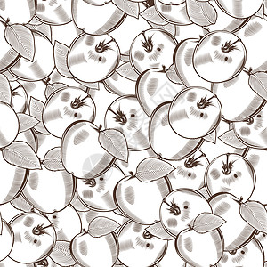 复古苹果无缝模式美食插图包装传统食物果汁雕刻木刻生态绘画图片