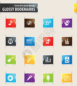 音乐书签图标吉他喇叭按钮白色竖琴记录钢琴收音机笔记麦克风图片