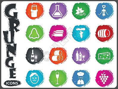葡萄园和葡萄酒图标以老金风格设置图片