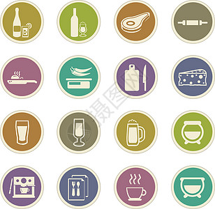 食物和厨房图标 se酒杯制作者扇子擀面杖咖啡炊具火炉混合器杯子砧板图片