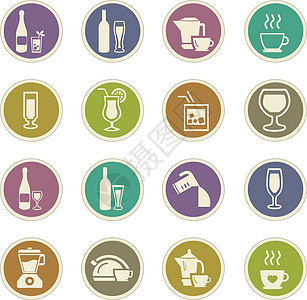 用于准备饮料图标的器具烹饪盘子码头厨师啤酒咖啡菜单茶壶搅拌机用具图片