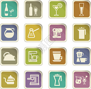 用于准备饮料图标的器具菜单调酒器厨具餐厅家具家庭工具盘子码头搅拌机图片