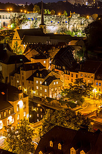 卢森堡市之夜城市首都荷卢大教堂反射圆顶天空建筑教会地面图片