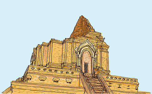 素描旧寺宝塔在旅游纪念碑旅行佛教徒文化天空历史明信片遗产建筑图片