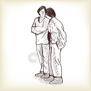 情侣全身素描情侣站着说话免费手绘矢量点检设计图片