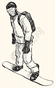 素描雪板人骑冬季运动单板滑雪上校艺术驾驶滑雪者男生骑士插图速度写意下坡男人图片