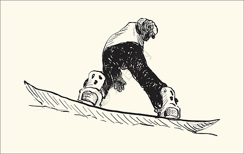 素描雪板人骑冬季运动单板滑雪上校山脉骑士下坡写意速度艺术插图男人中风驾驶图片